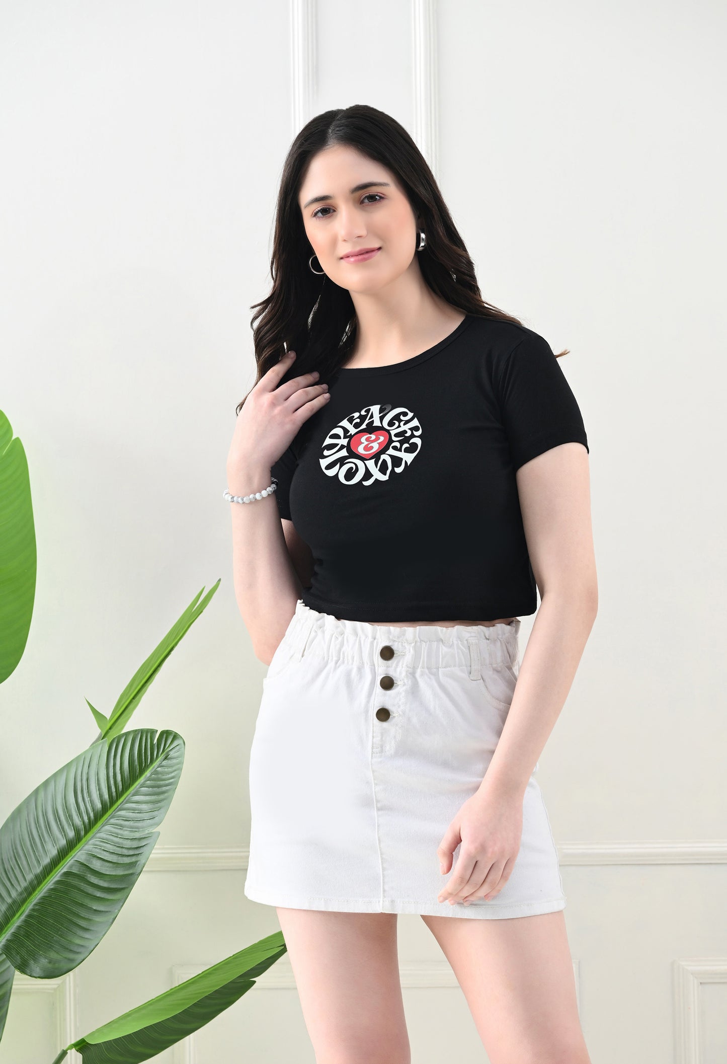 LaceyLuxe "Peace & Vibes" Graphic Crop Top