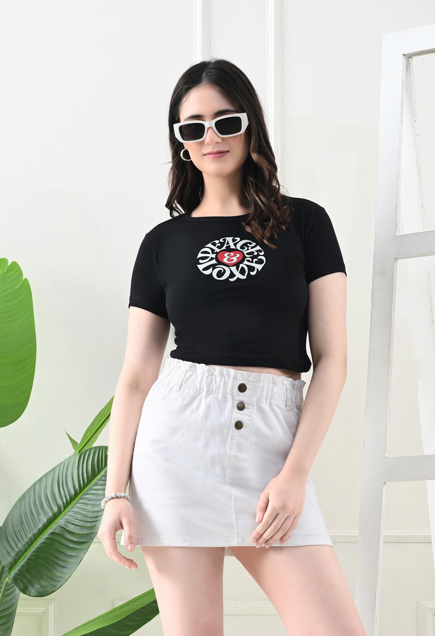 LaceyLuxe "Peace & Vibes" Graphic Crop Top