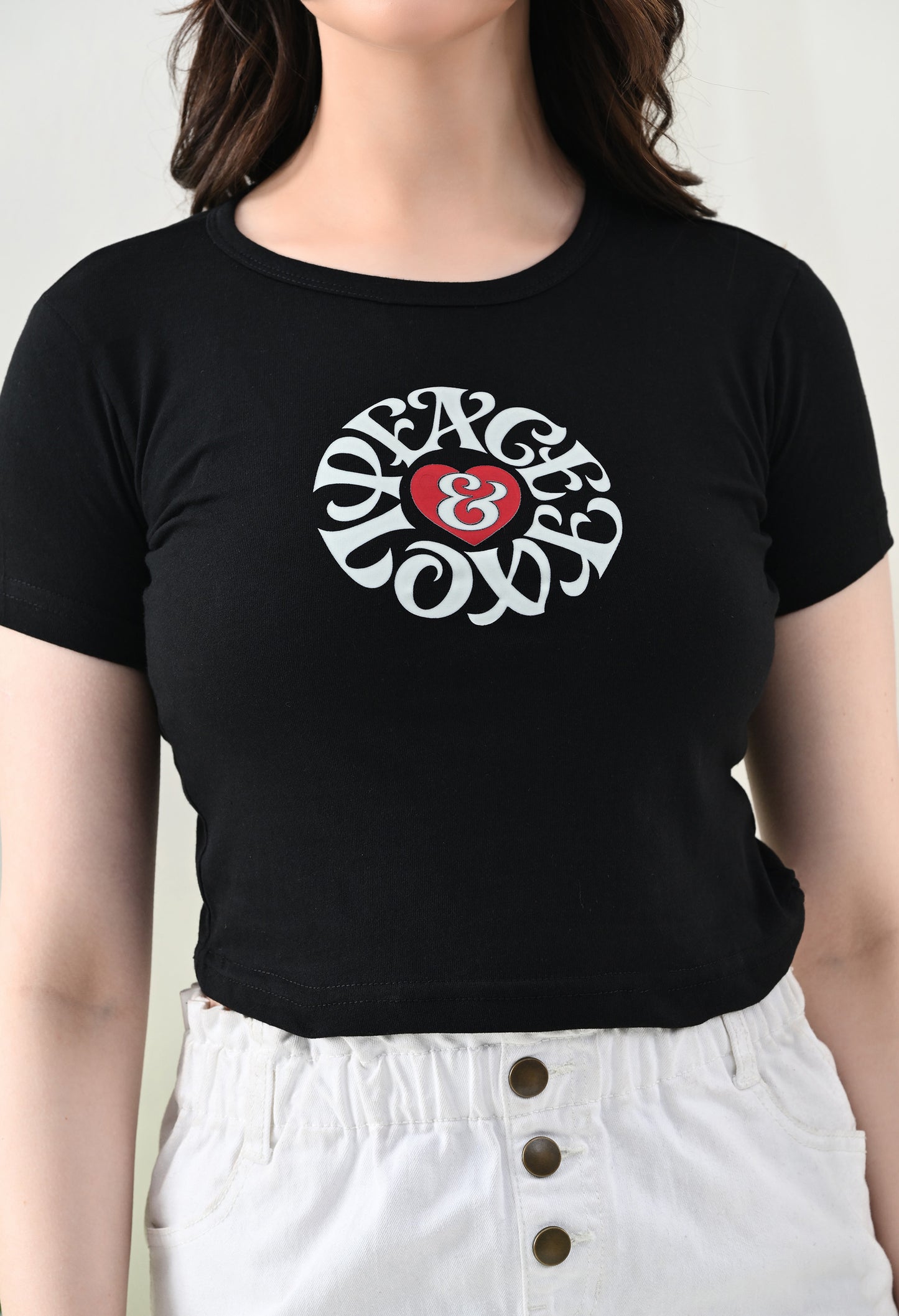 LaceyLuxe "Peace & Vibes" Graphic Crop Top
