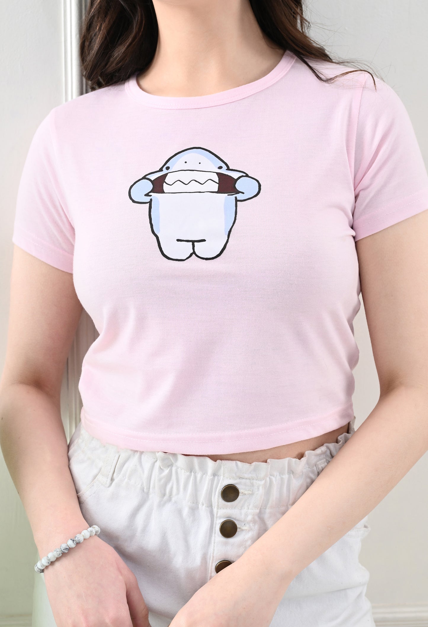 LaceyLuxe "Shark Mood" Baby Pink Crop Top π¦π