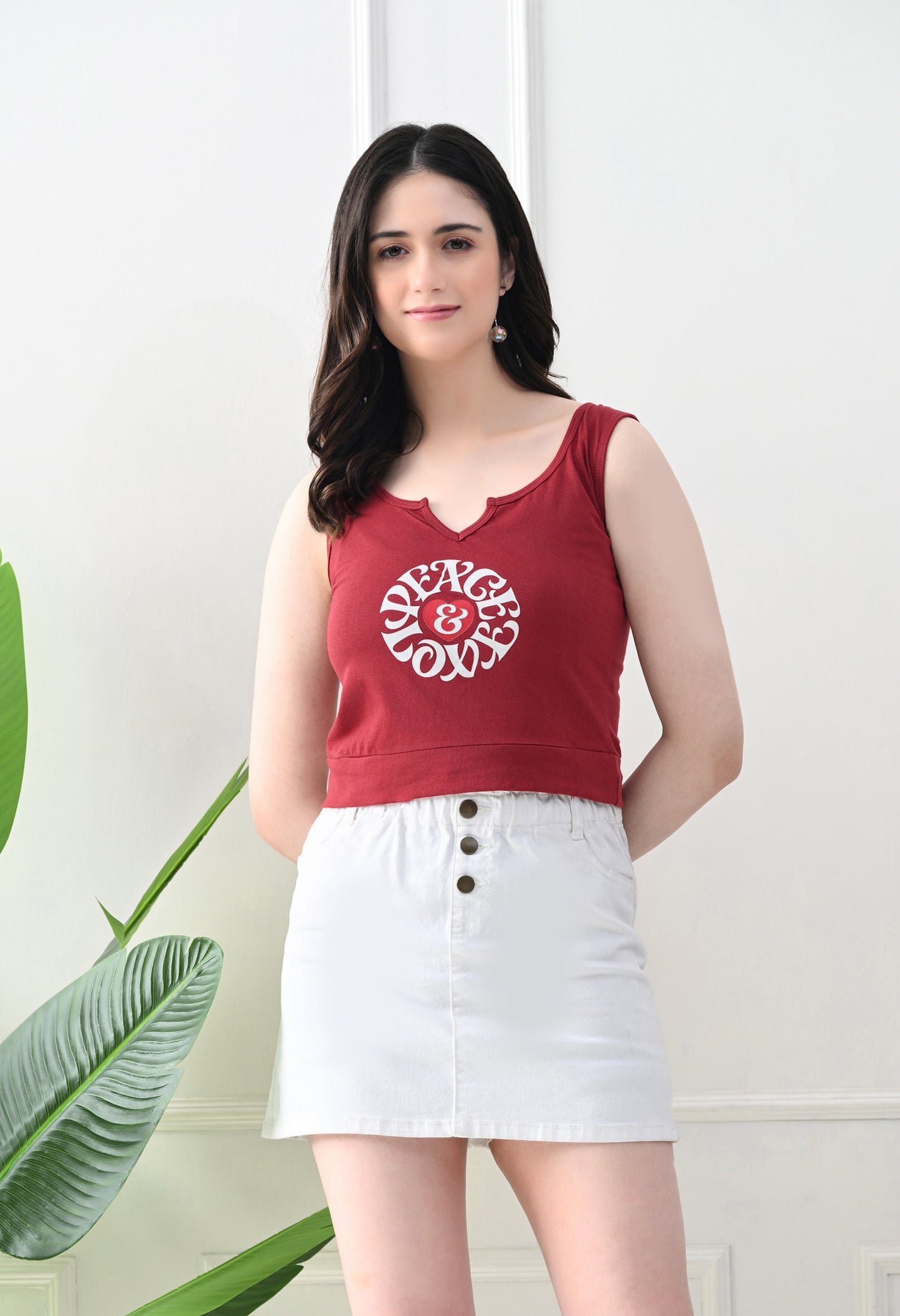 Peace & Love Notch Neck Tank Top – Maroon