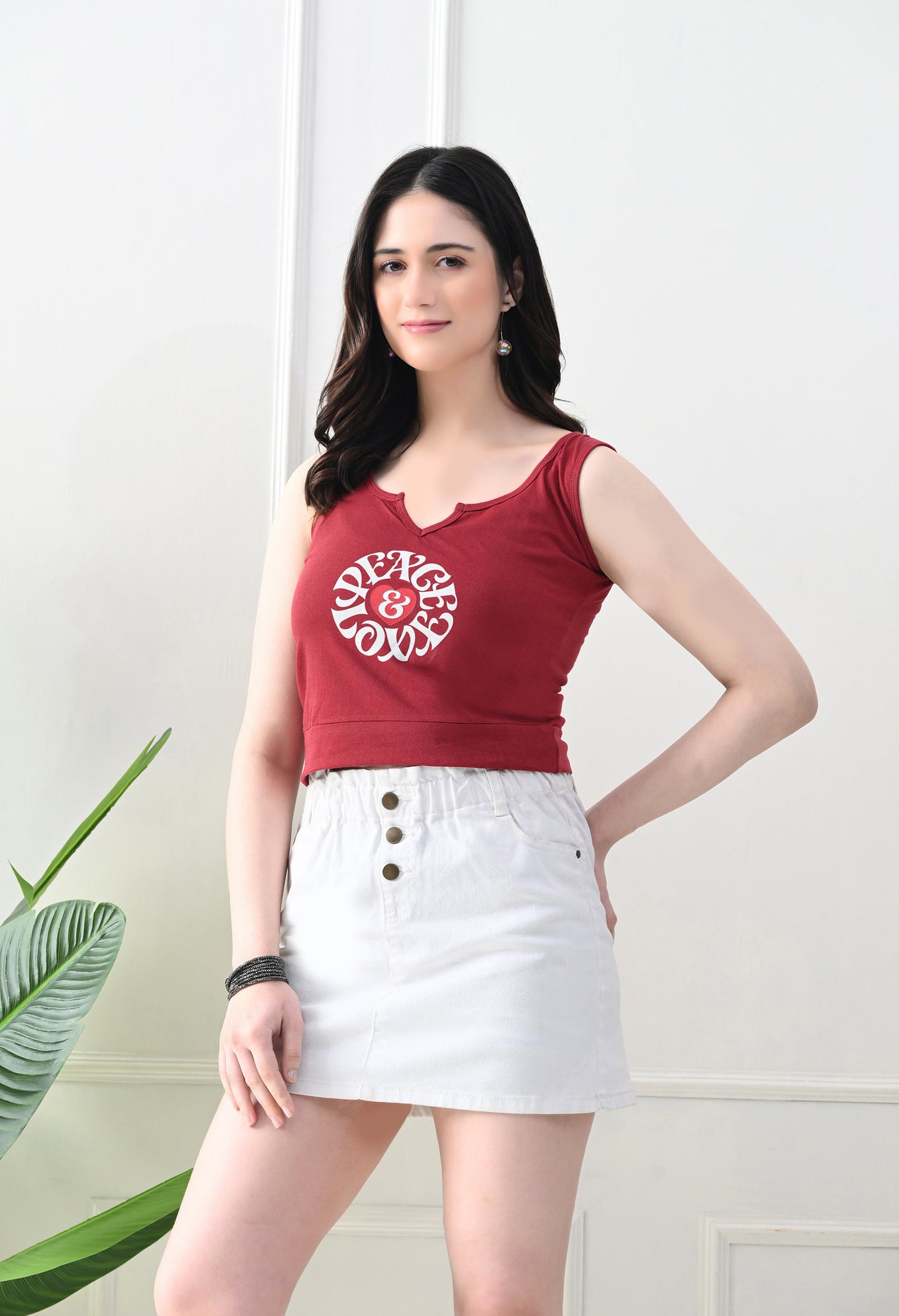 Peace & Love Notch Neck Tank Top – Maroon