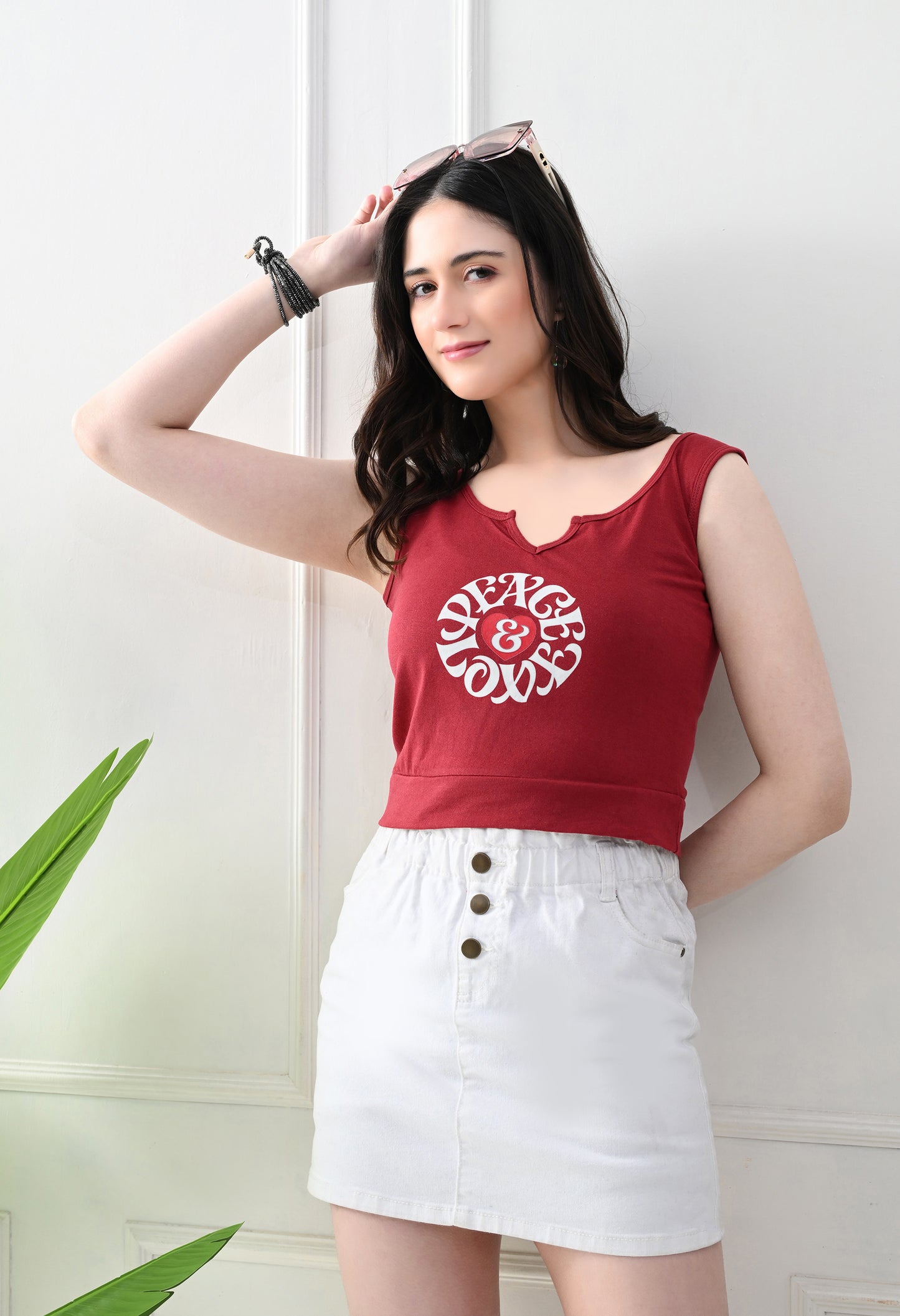 Peace & Love Notch Neck Tank Top – Maroon