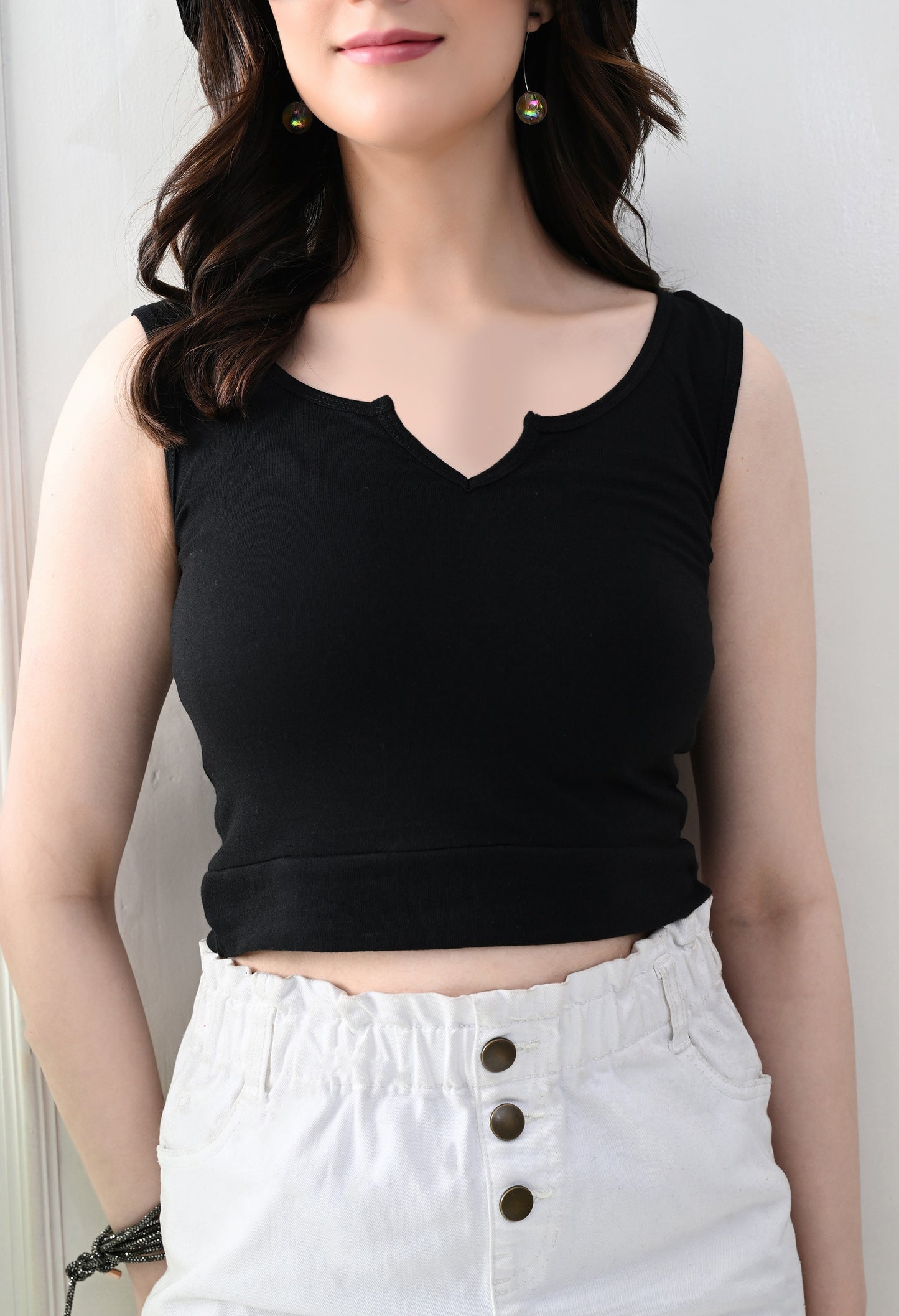Midnight Muse Cut-Out Neck Tank Top – Black