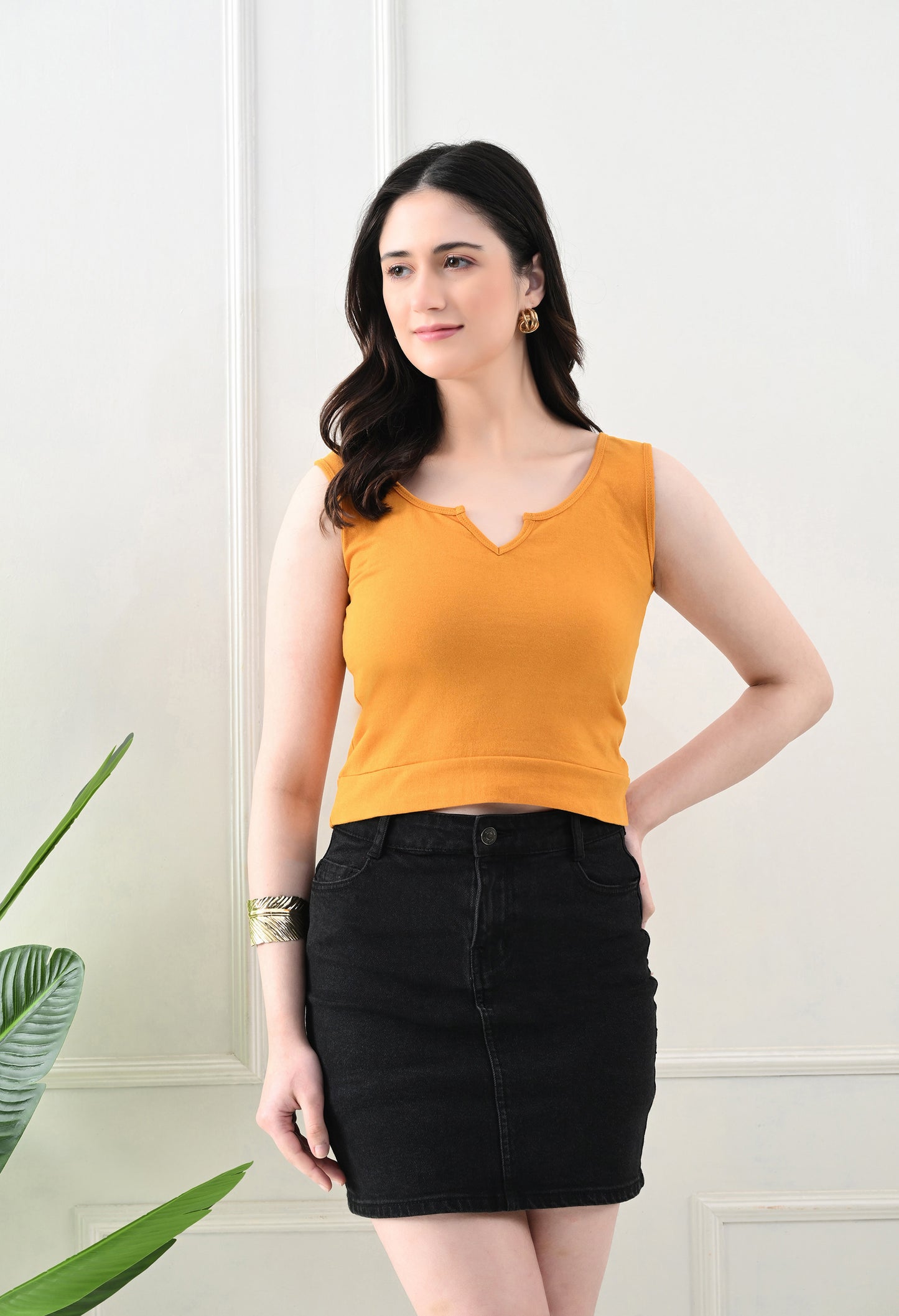 Sunbeam Notch Neck Tank Top – Mustard Yellow
