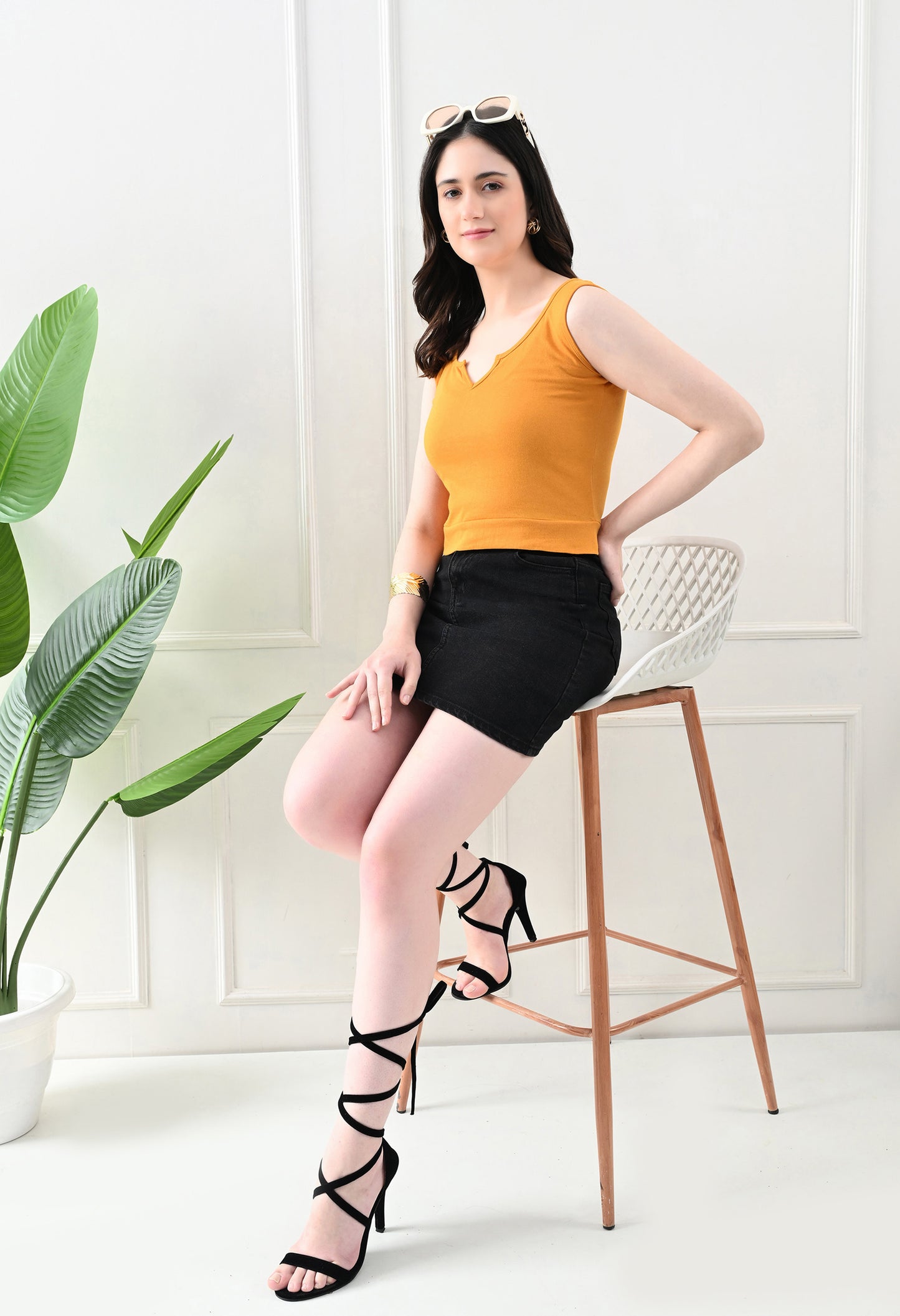 Sunbeam Notch Neck Tank Top – Mustard Yellow