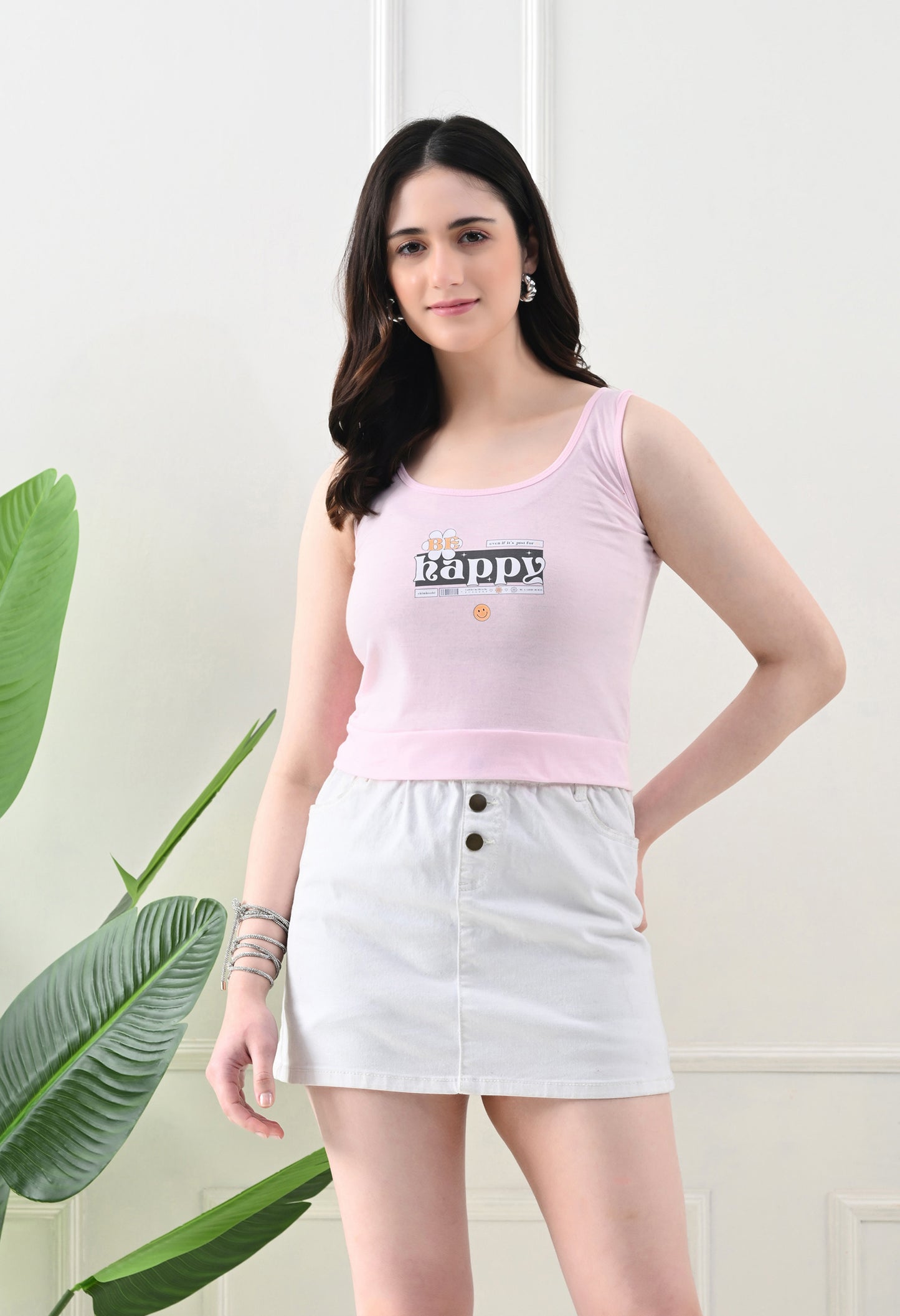 Be Happy Graphic Pink Tank Top