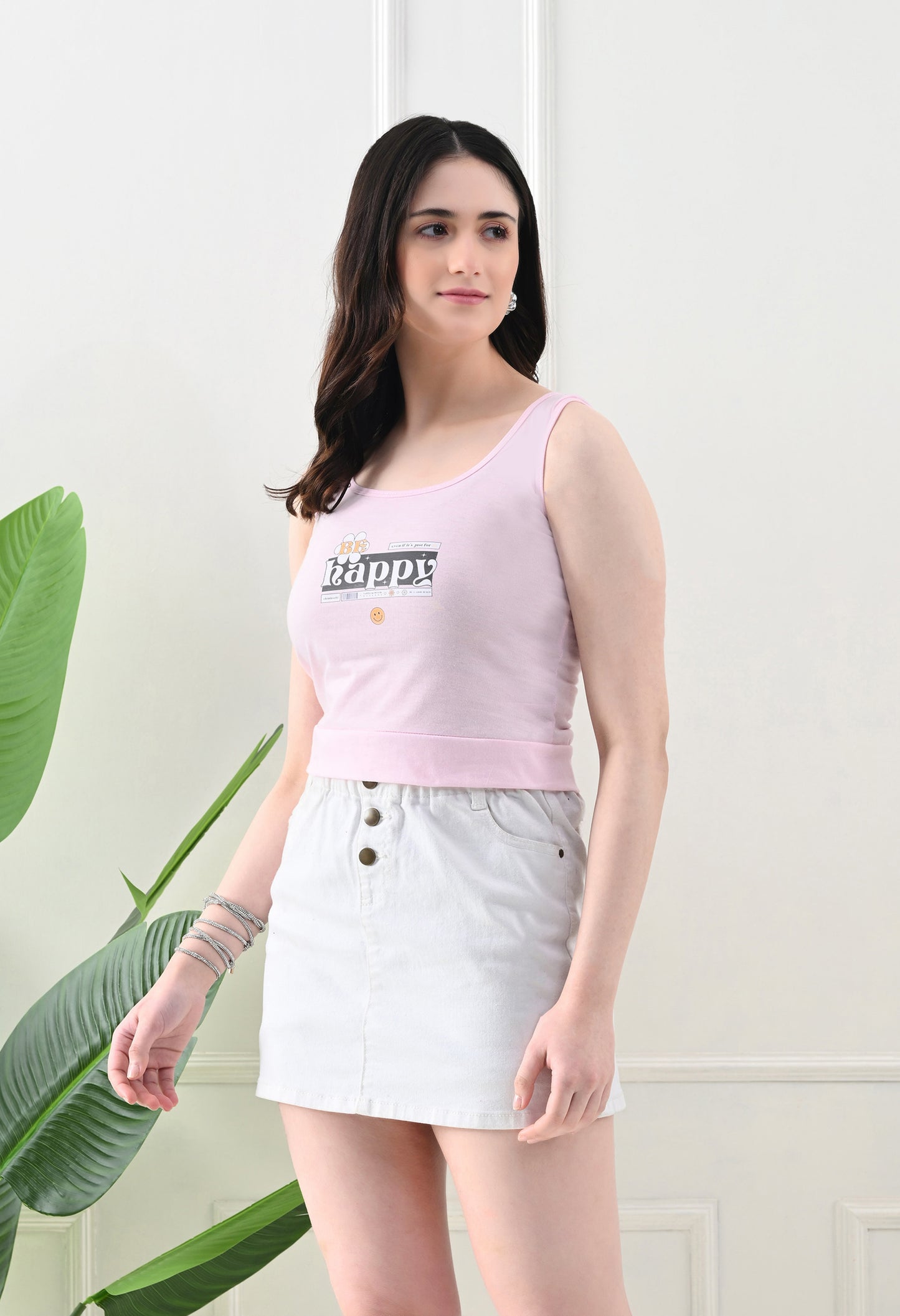 Be Happy Graphic Pink Tank Top
