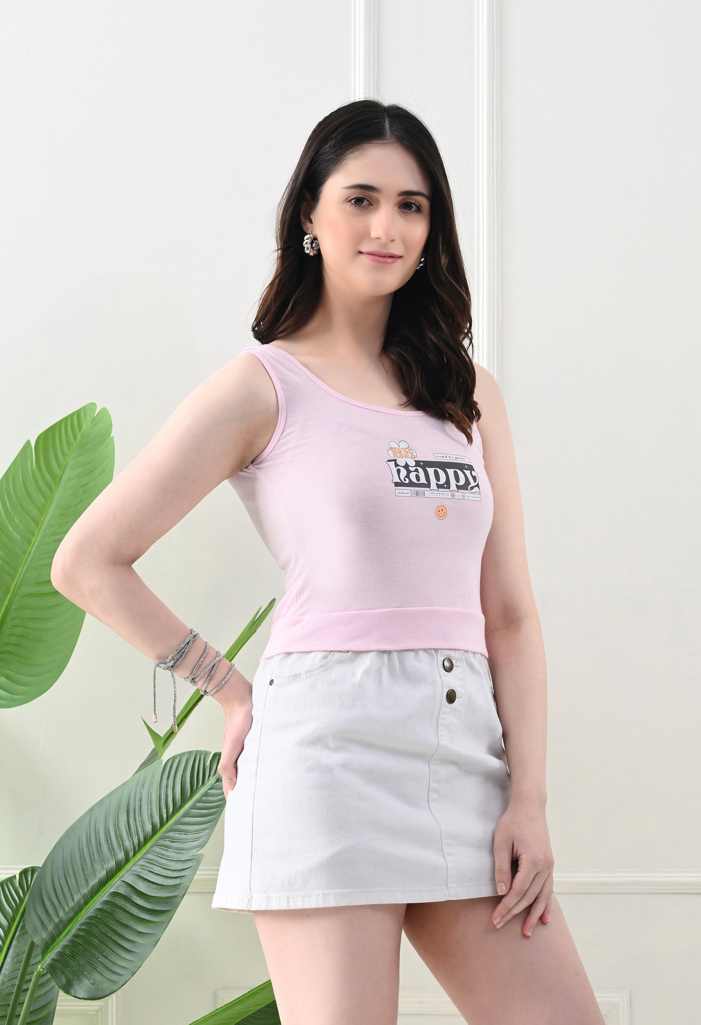 Be Happy Graphic Pink Tank Top