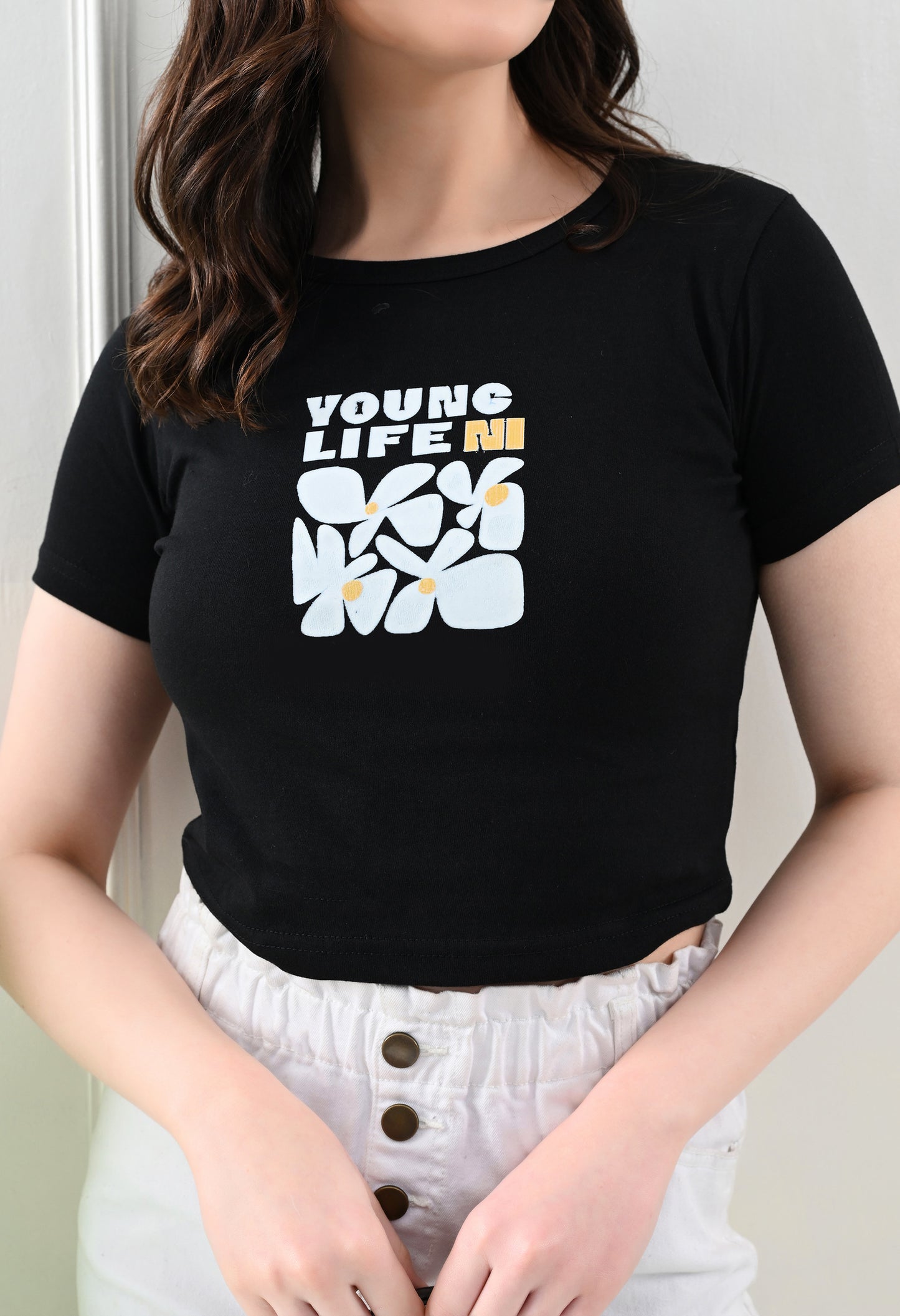 LaceyLuxe "Young Life Bloom" Crop Top 🌼🖤