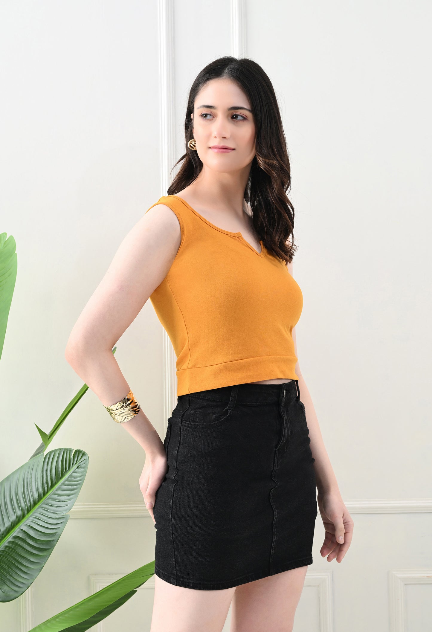 Sunbeam Notch Neck Tank Top – Mustard Yellow