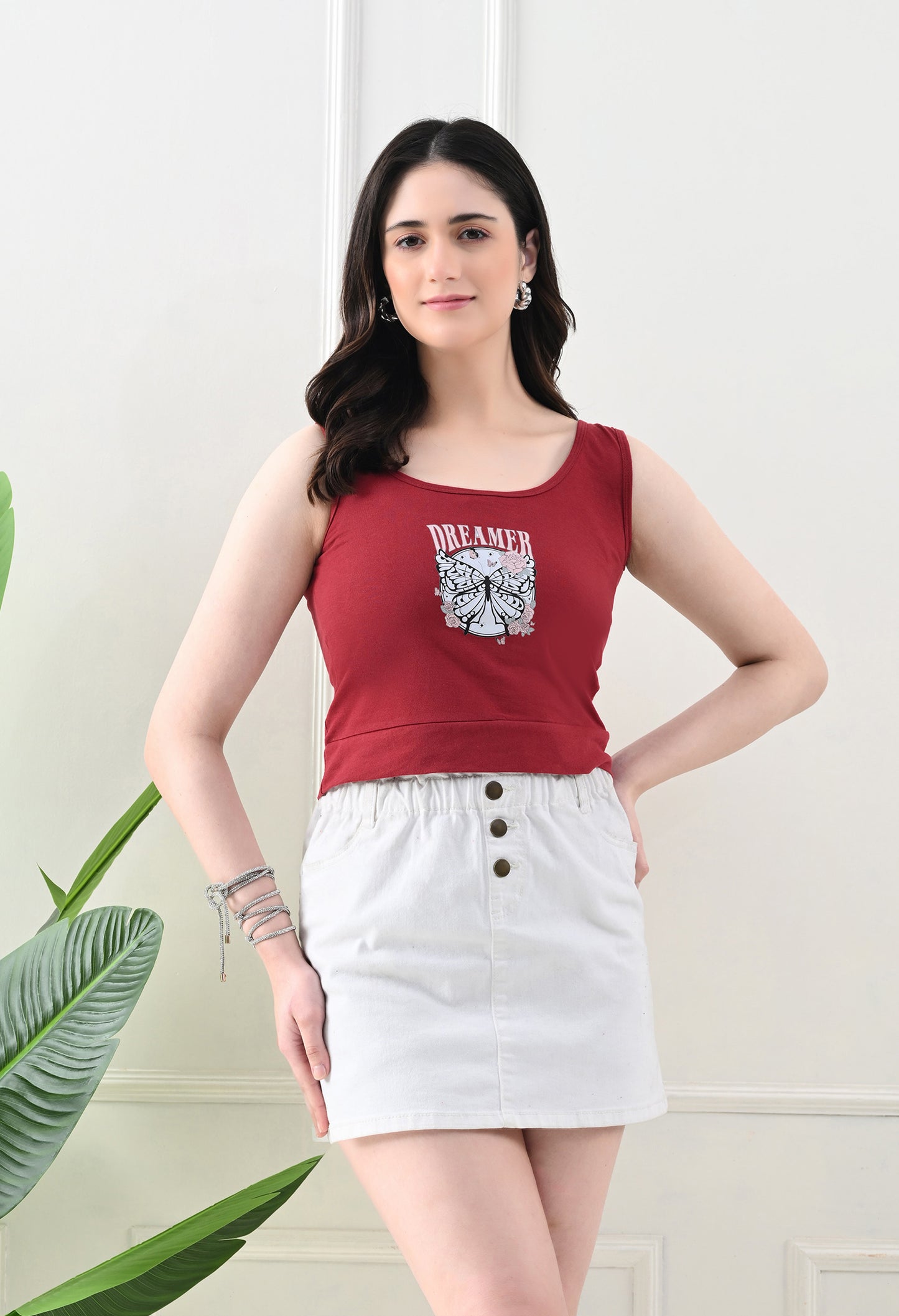 Dreamer Butterfly Graphic Maroon Tank Top