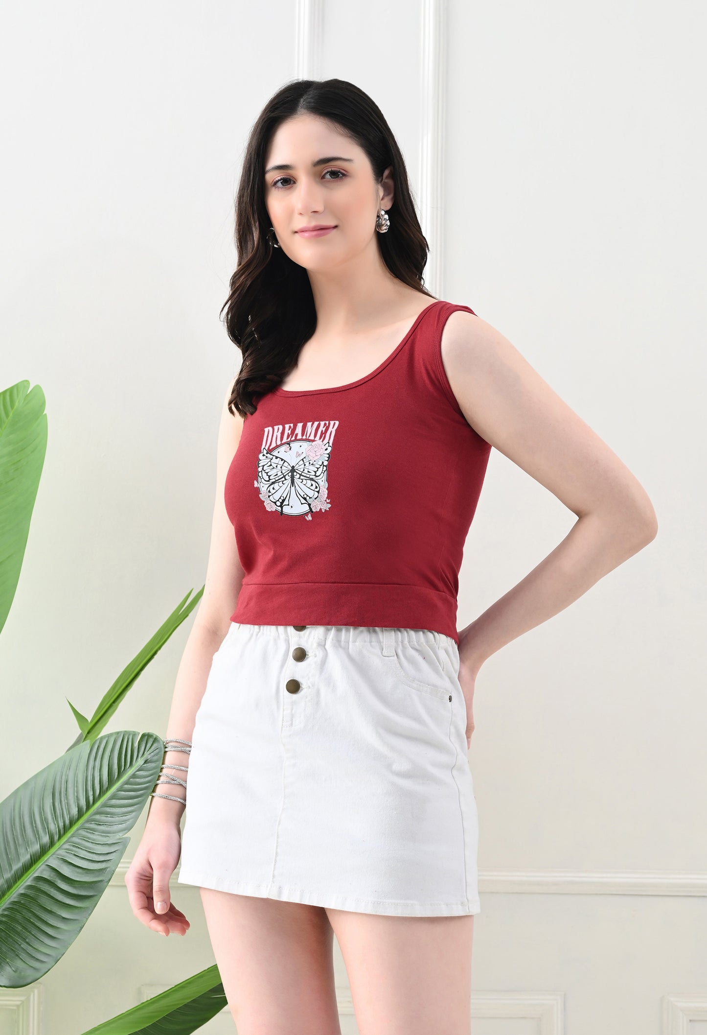 Dreamer Butterfly Graphic Maroon Tank Top