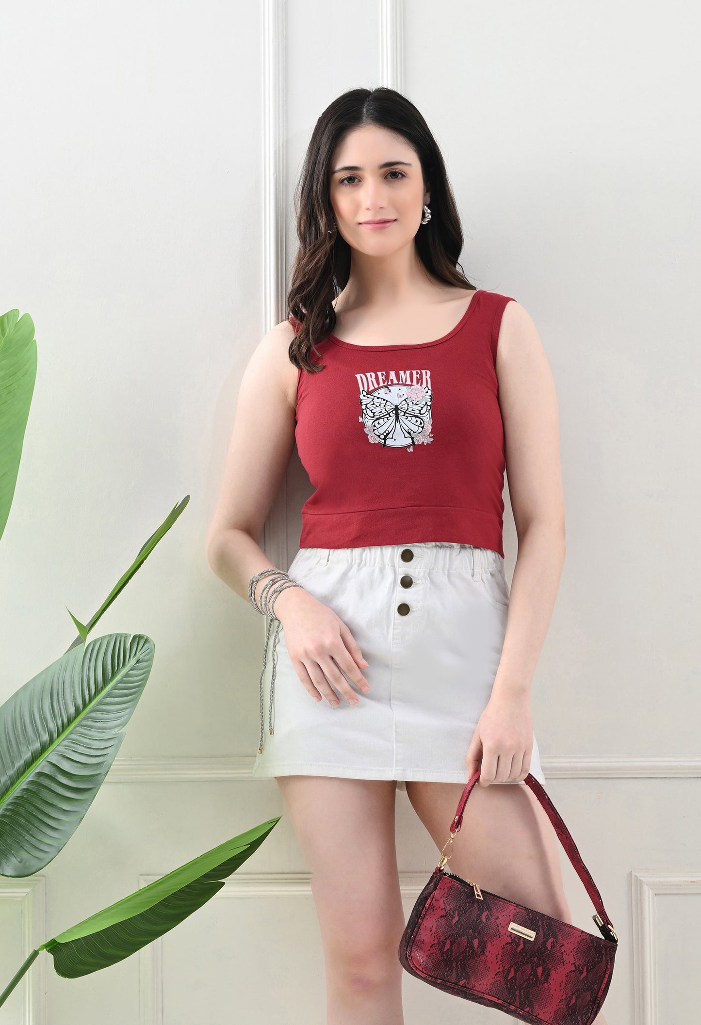 Dreamer Butterfly Graphic Maroon Tank Top